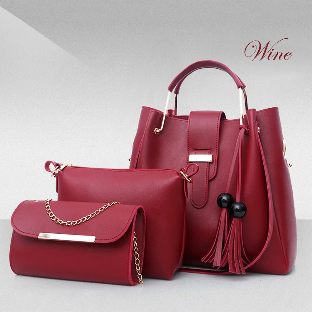 3Pcs Or Set Handbags PU Leather Shoulder Bags Casual Tote Bag Tassel Metal Handle Designer Composite Bags