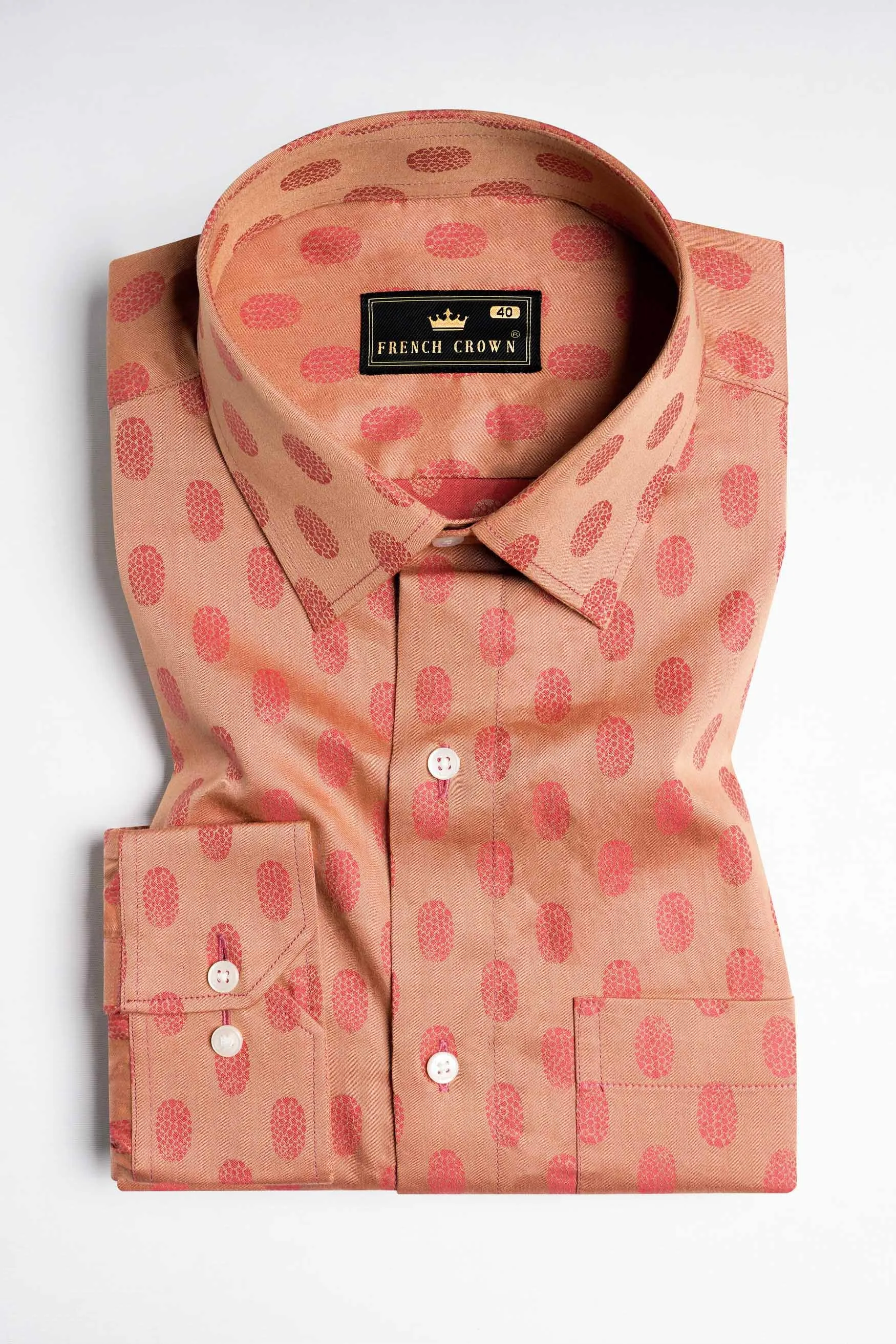 Apricot Brown and Mandy Pink Jacquard Textured Premium Giza Cotton Shirt