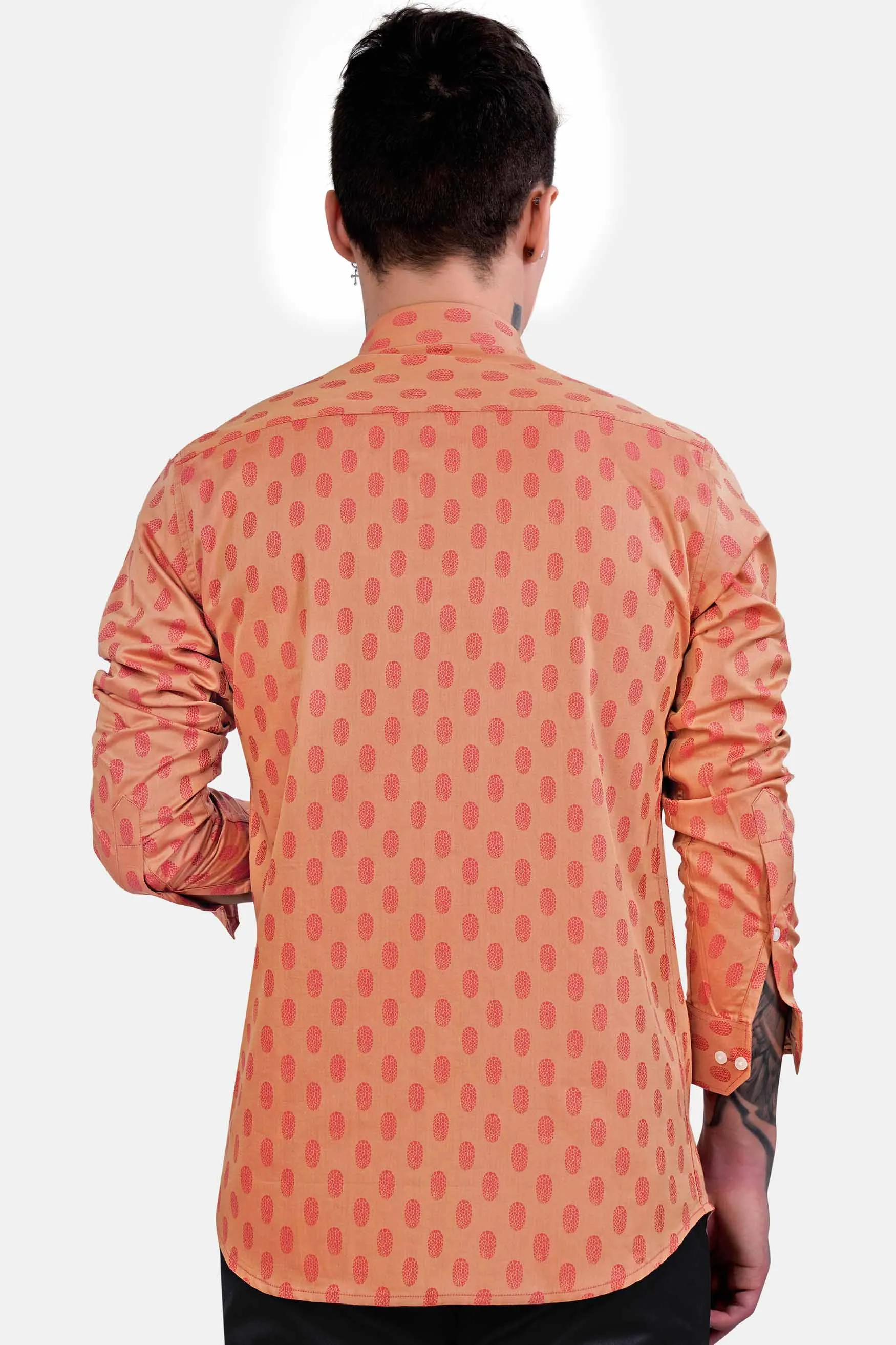 Apricot Brown and Mandy Pink Jacquard Textured Premium Giza Cotton Shirt