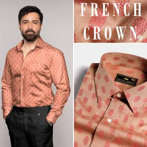 Apricot Brown and Mandy Pink Jacquard Textured Premium Giza Cotton Shirt