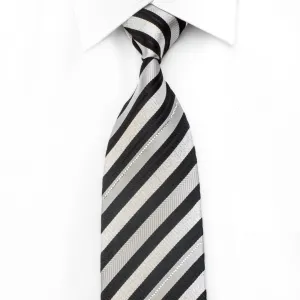 Aquascutum Men's Crystal Silk Necktie Black Silver Striped With Silver Sparkles