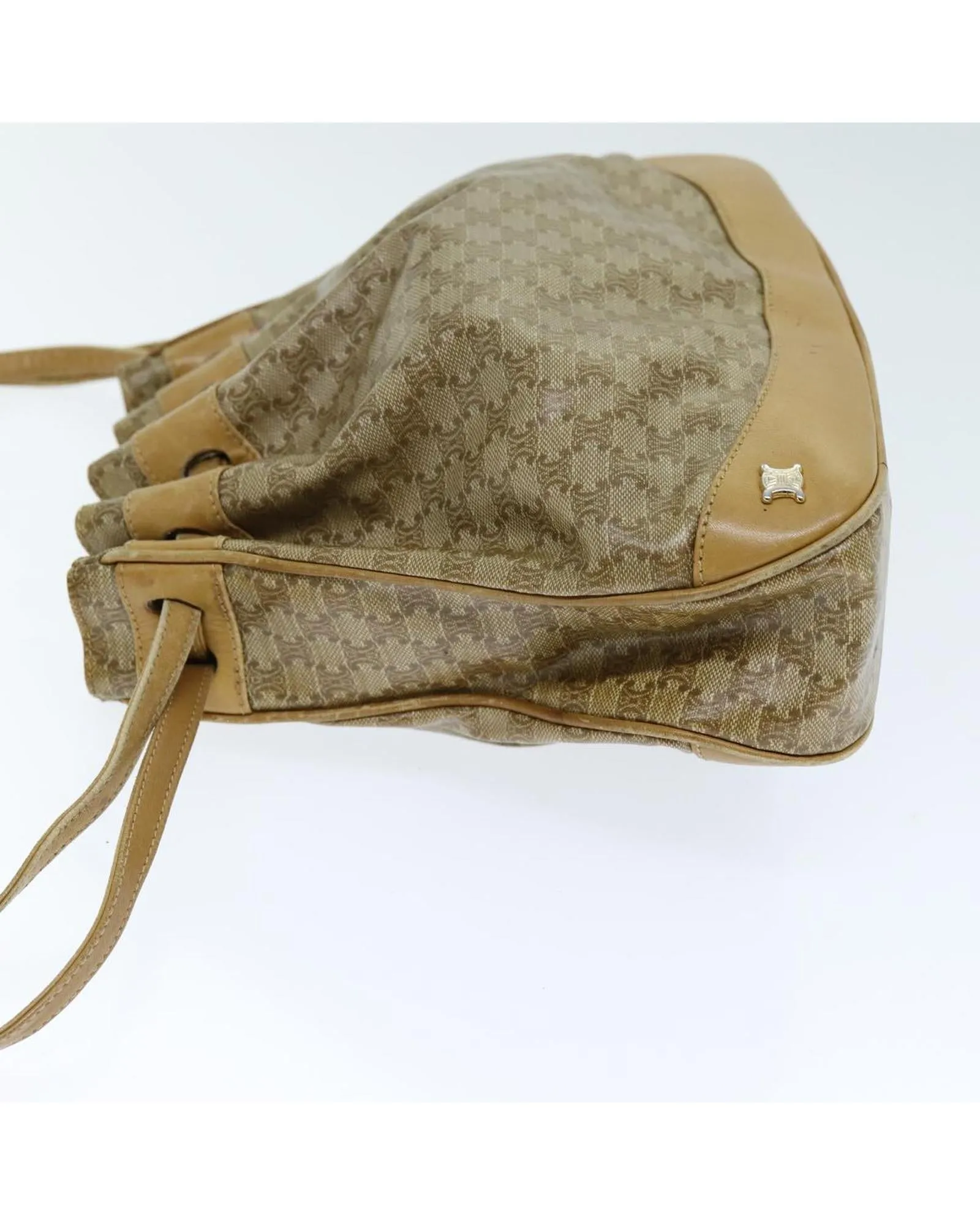 Beige Macadam Canvas Shoulder Bag with Shoulder Drop