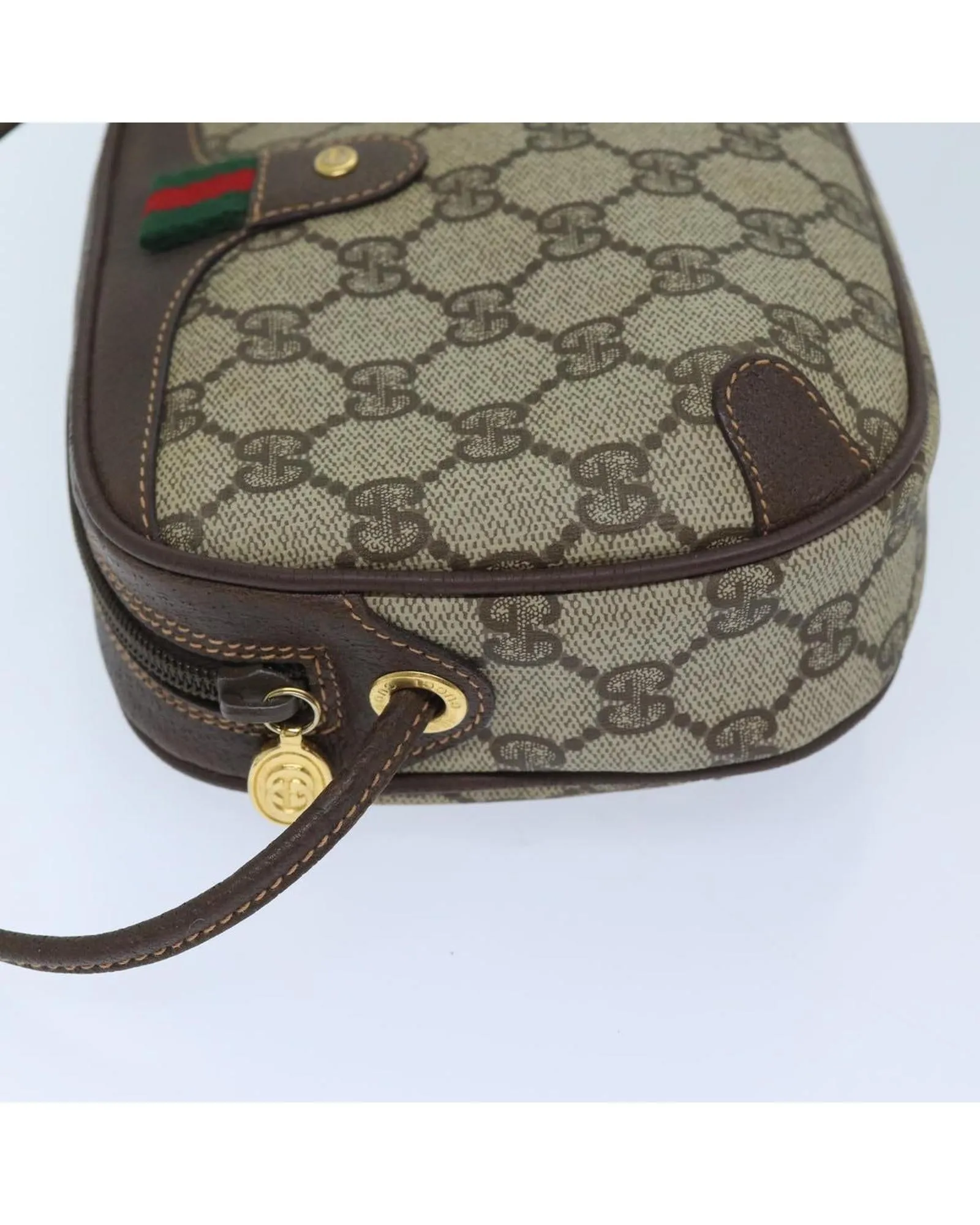 Beige Red Green GG Supreme Shoulder Bag with Web Detail in PVC and GG Canvas