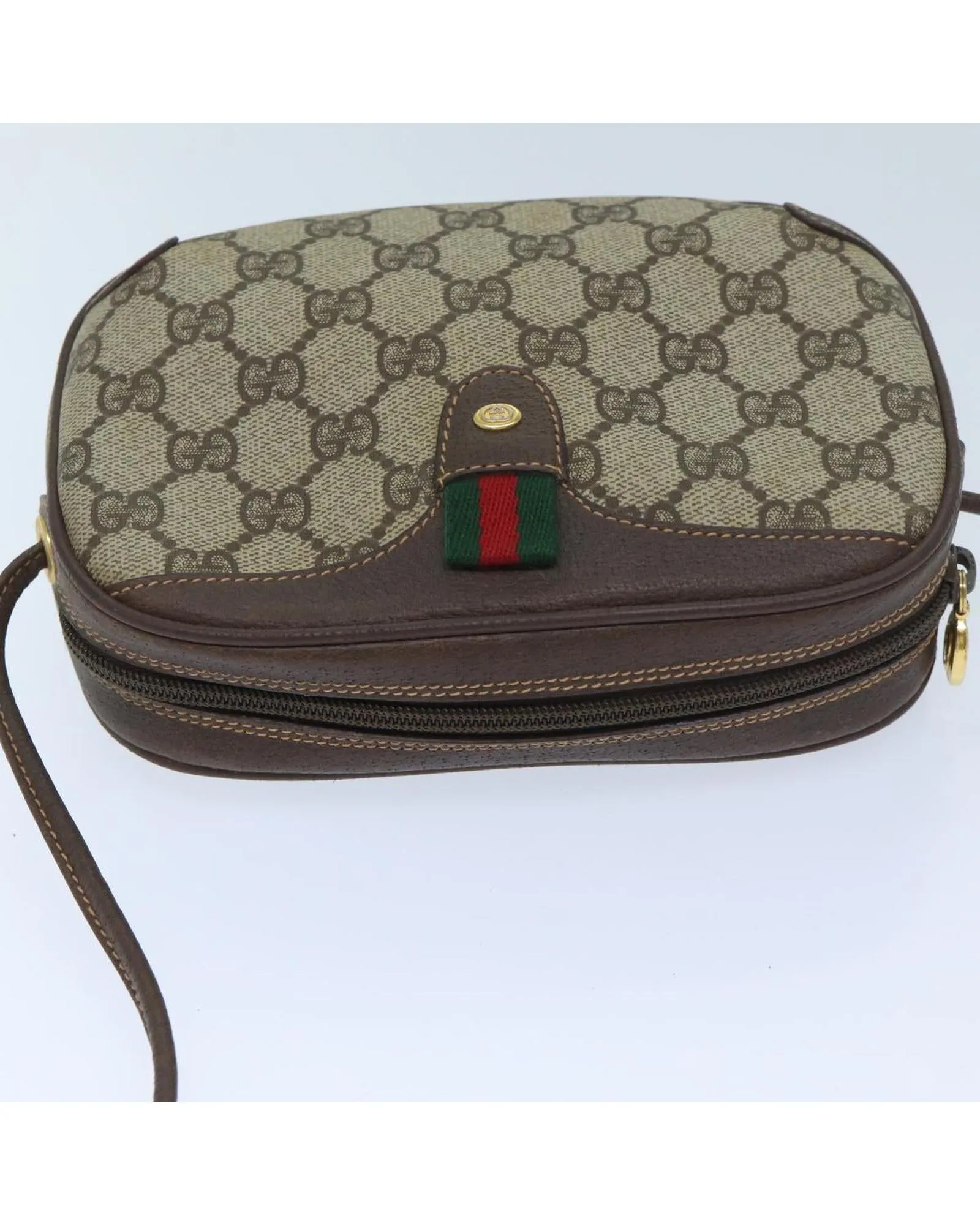 Beige Red Green GG Supreme Shoulder Bag with Web Detail in PVC and GG Canvas