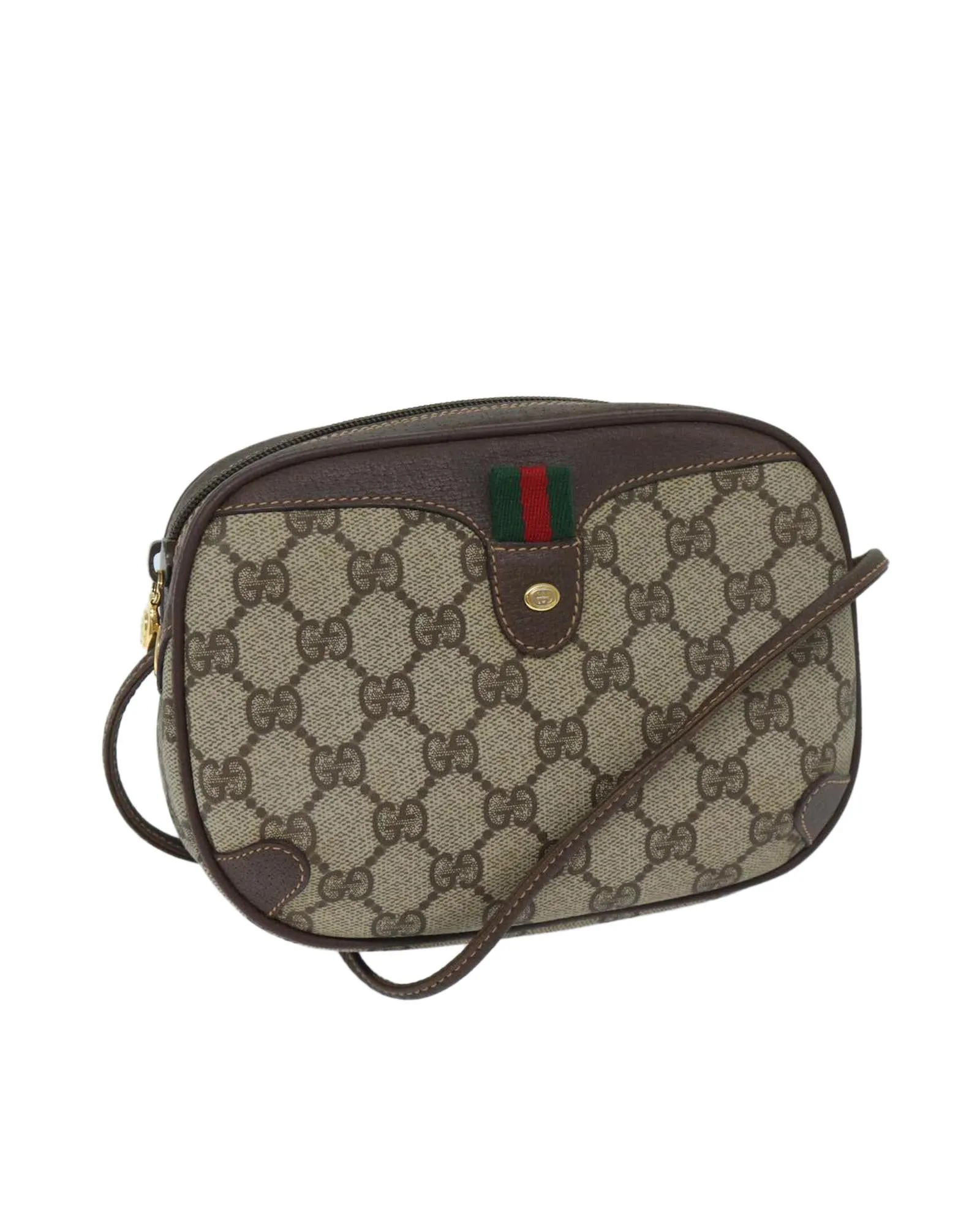 Beige Red Green GG Supreme Shoulder Bag with Web Detail in PVC and GG Canvas