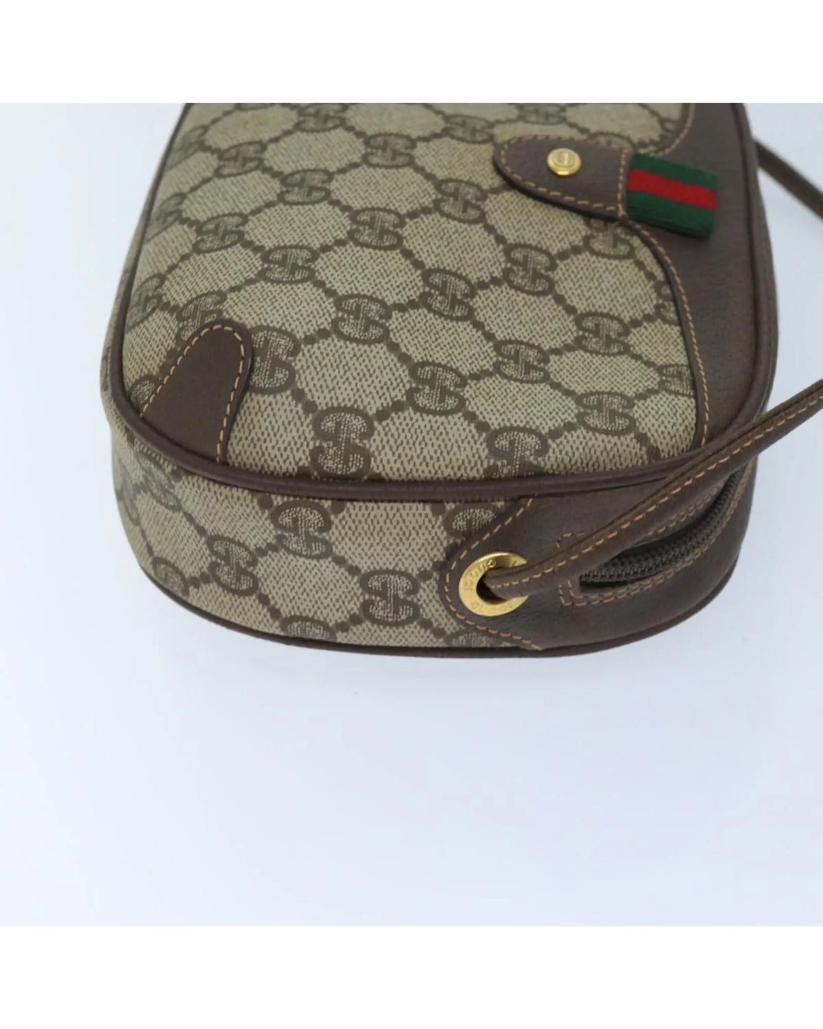 Beige Red Green GG Supreme Shoulder Bag with Web Detail in PVC and GG Canvas