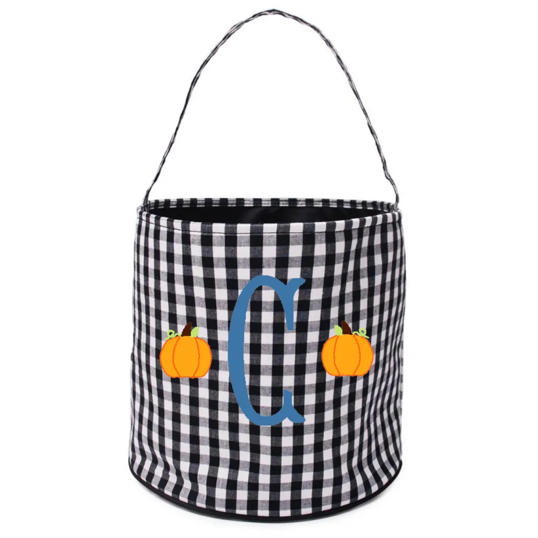 Black Gingham Halloween Bucket Tote