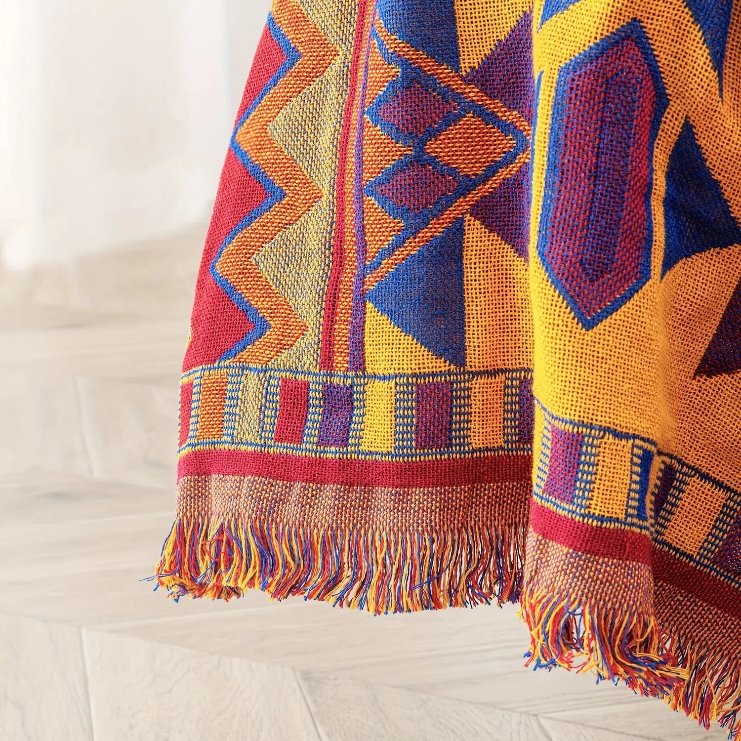 Boho Woven Jacquard Throw Blanket with Tassels for Home Decor