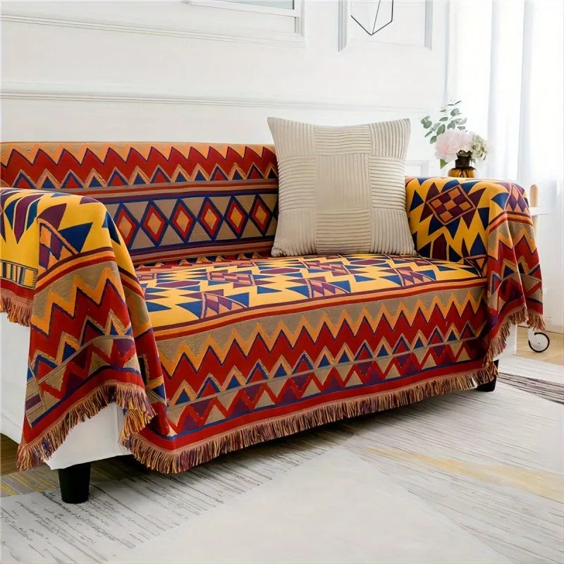 Boho Woven Jacquard Throw Blanket with Tassels for Home Decor