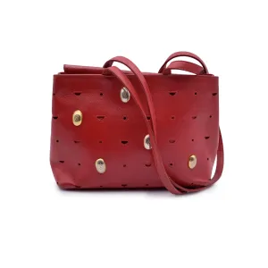 Cerruti 1881 Vintage Red Perforated Leather Tote Shoulder Bag