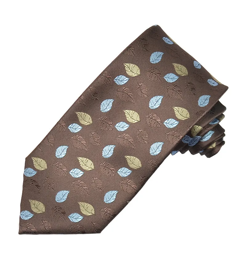 Cocoa Brown Floral Men's Tie and Pocket Square