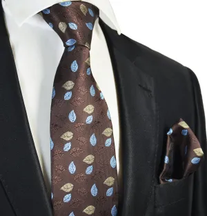 Cocoa Brown Floral Men's Tie and Pocket Square