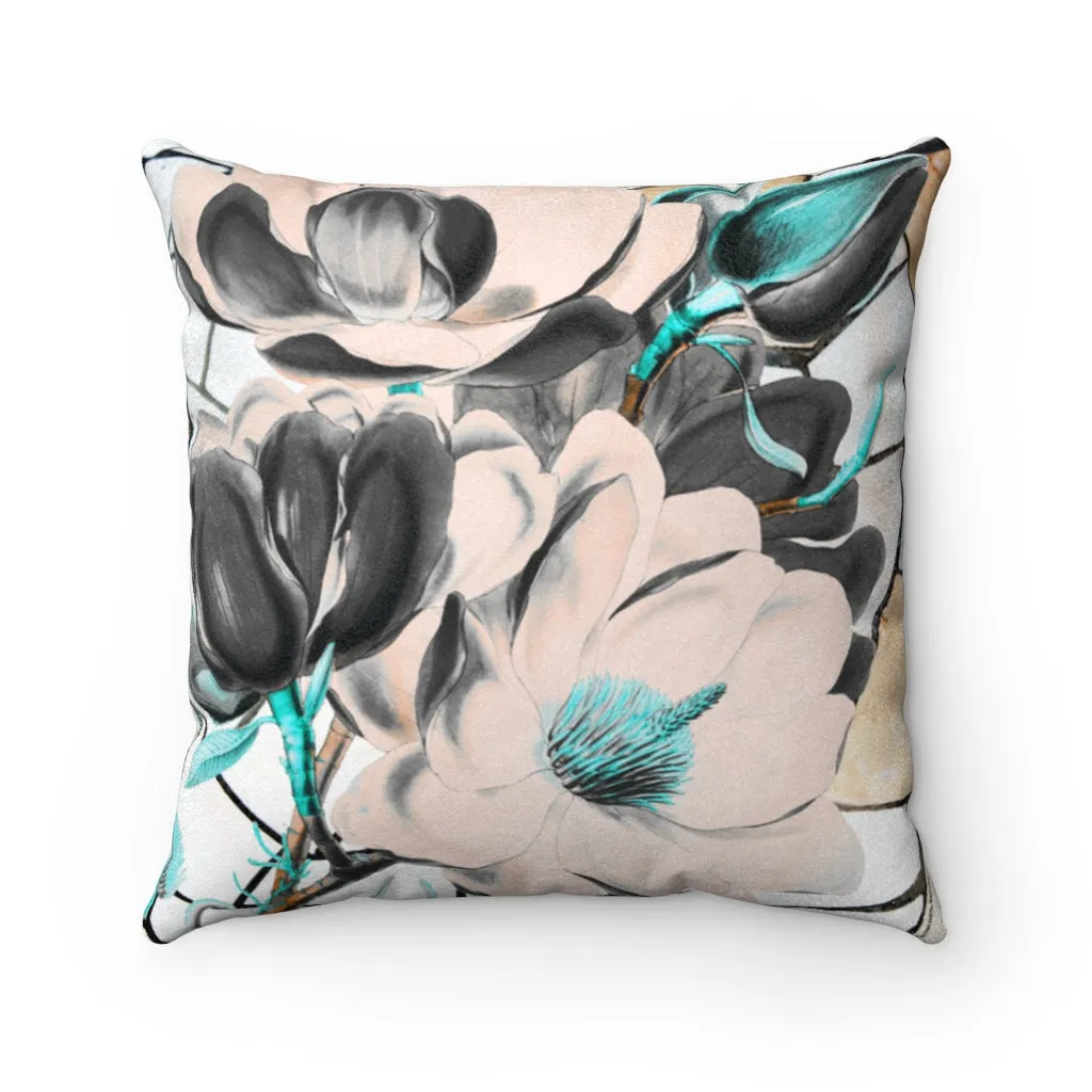 Floral magnolia Faux Suede Square Pillow