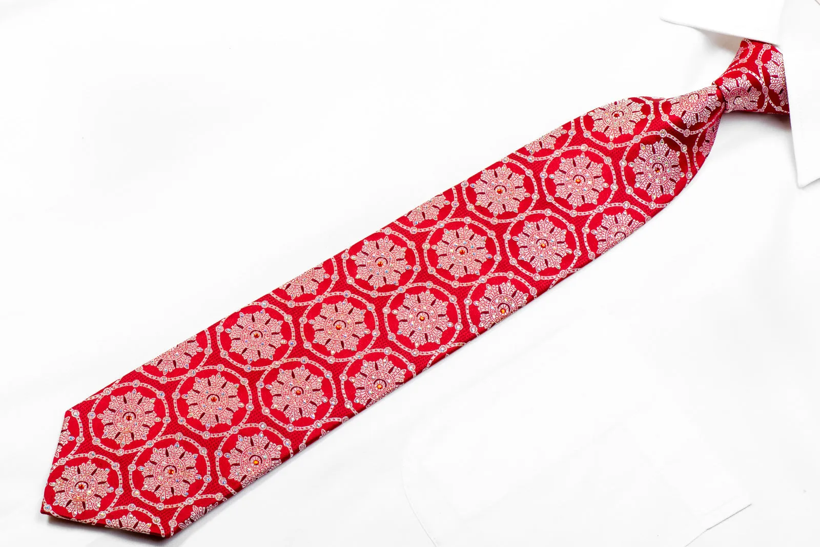 Franco Ferraro Rhinestone Tie Silver Medallions On Red