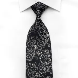 Lancetti Men's Crystal Necktie Silver Acanthus On Black With Silver Sparkles