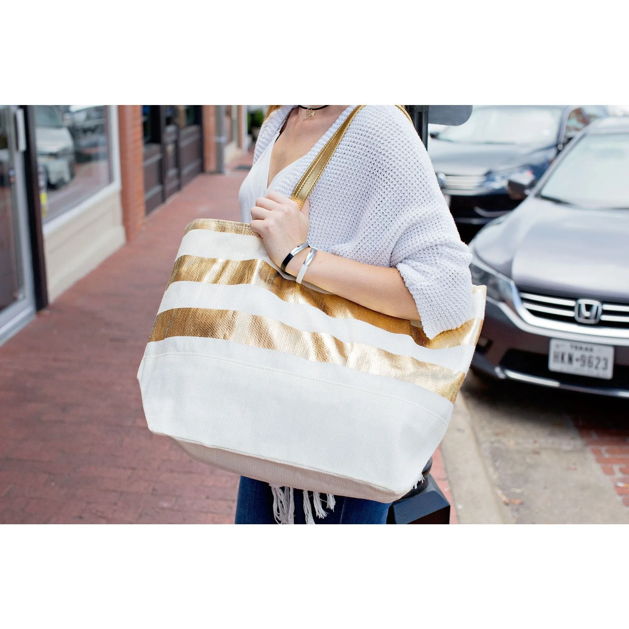 Metallic Gold Striped Eco Friendly Tote