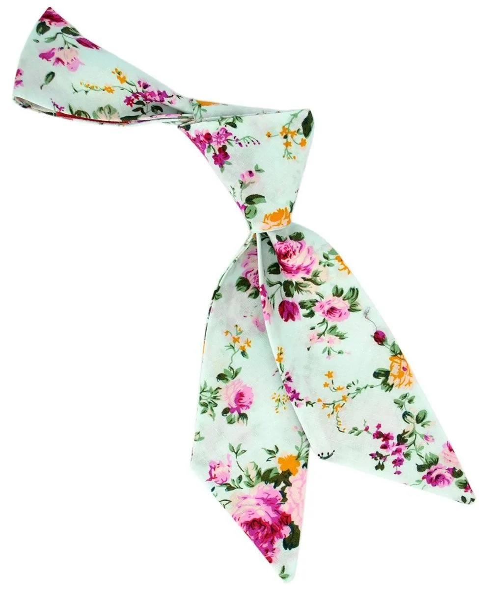 Mint Green and Pink Floral Women's Tie