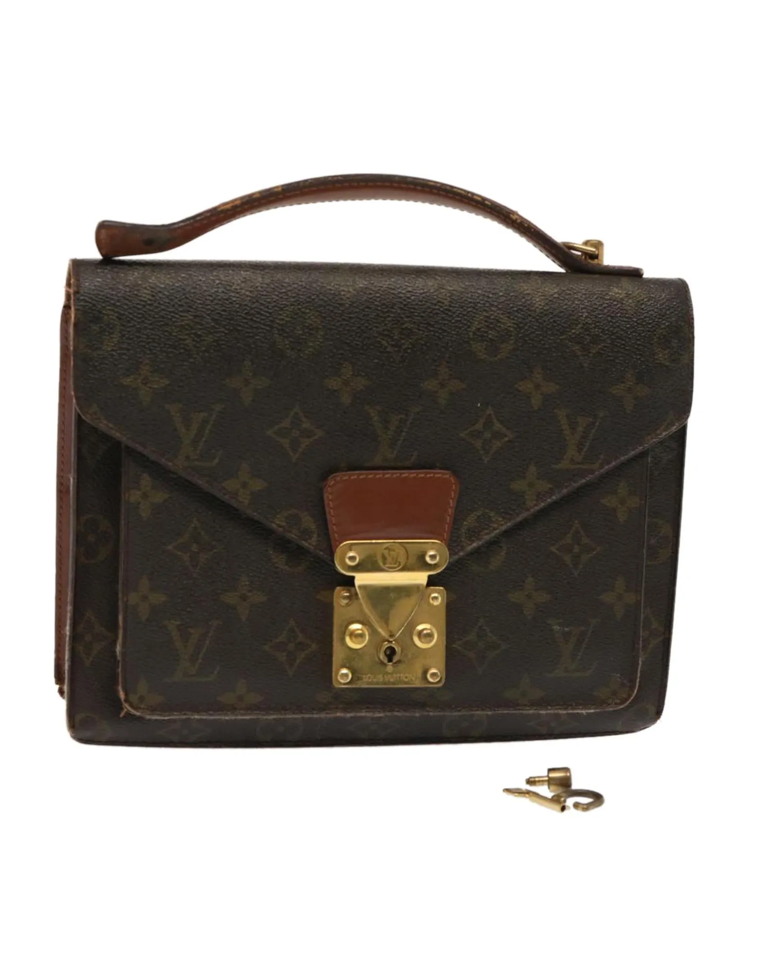 Monogram Shoulder Bag with Key Accessory and Distinctive Shape