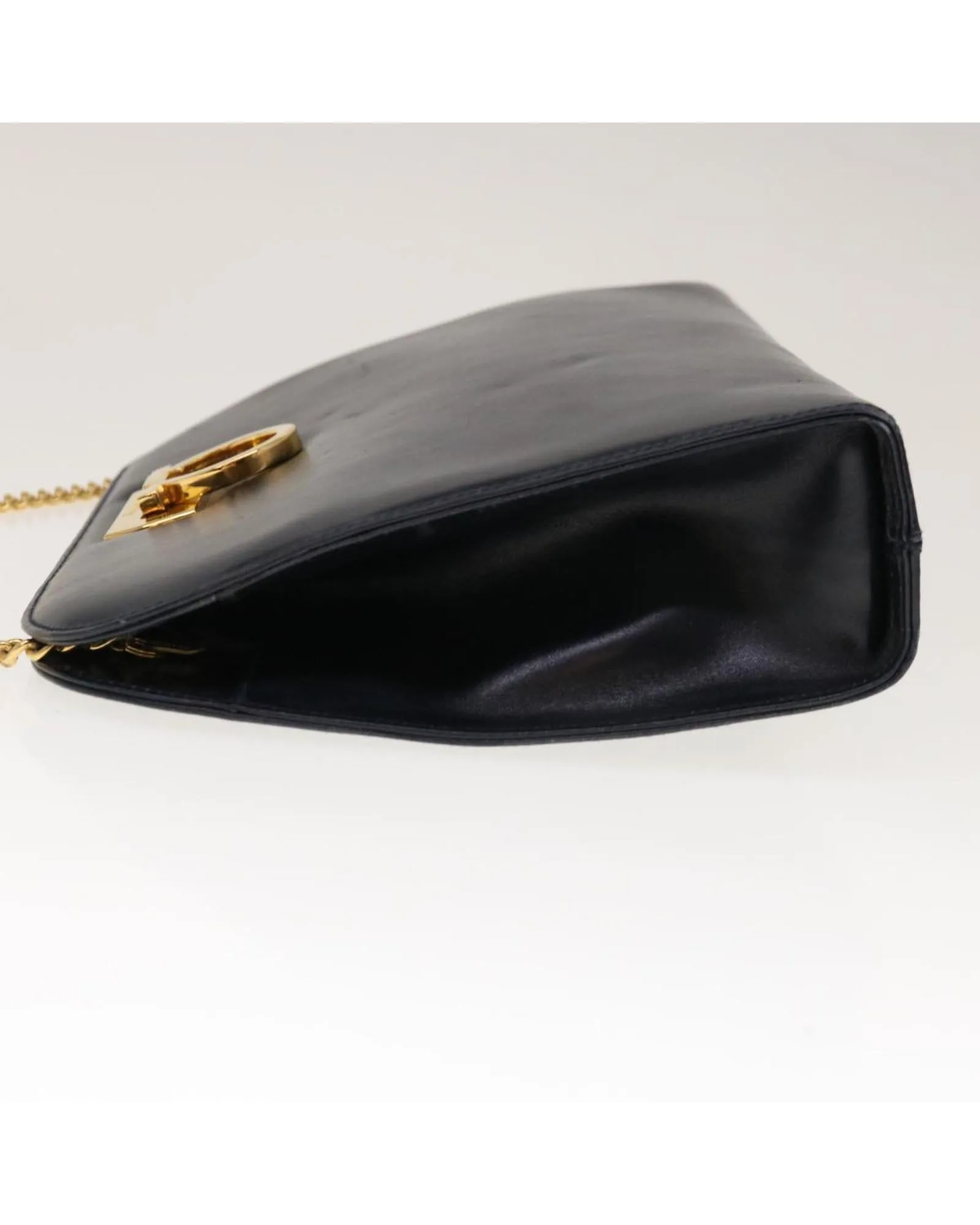 Navy Leather Gancini Chain Shoulder Bag