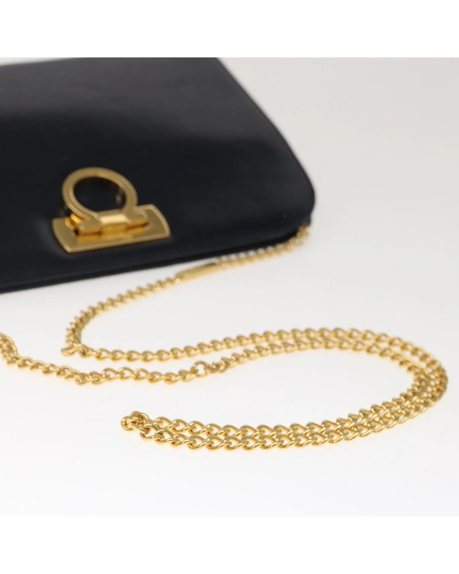 Navy Leather Gancini Chain Shoulder Bag