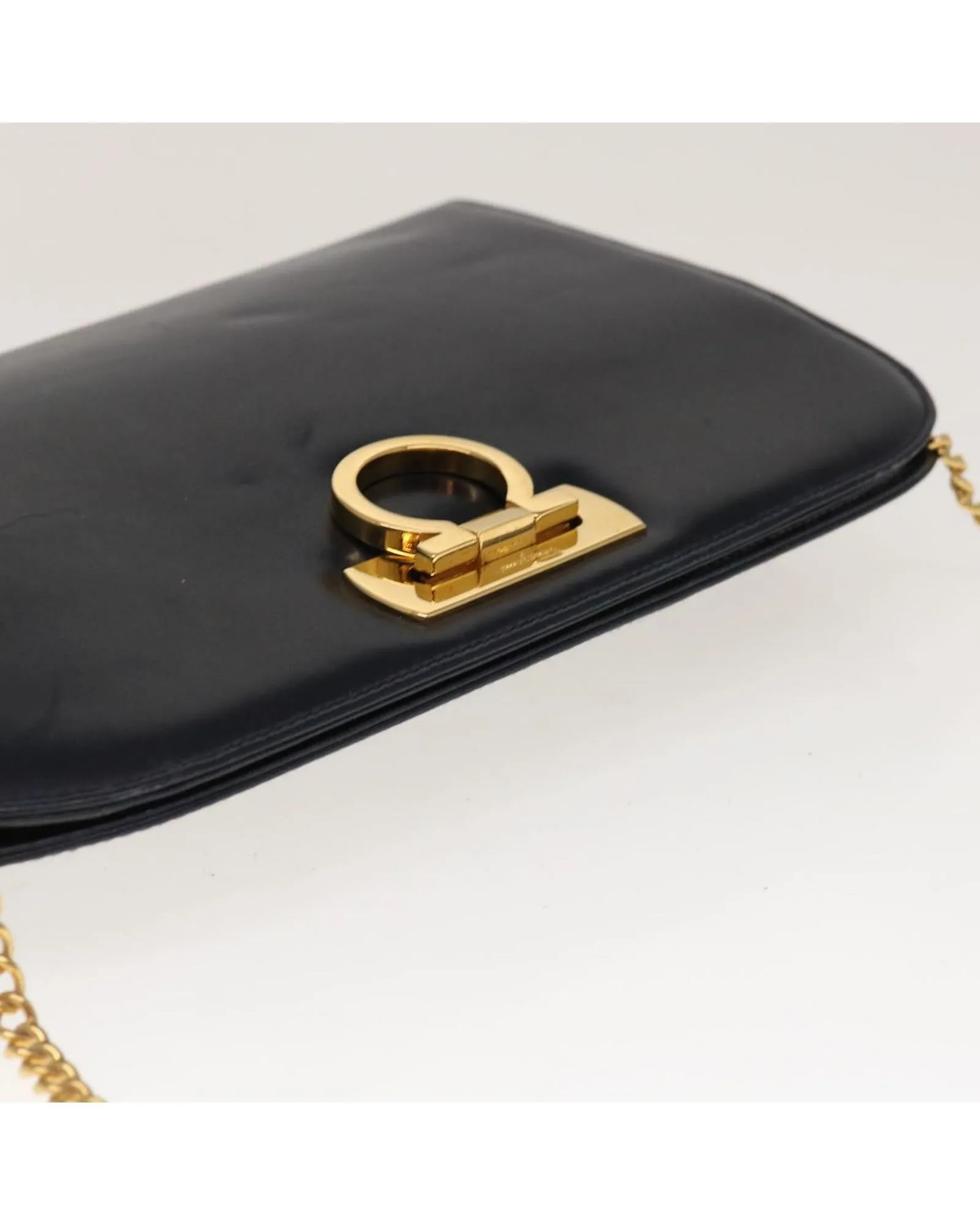 Navy Leather Gancini Chain Shoulder Bag