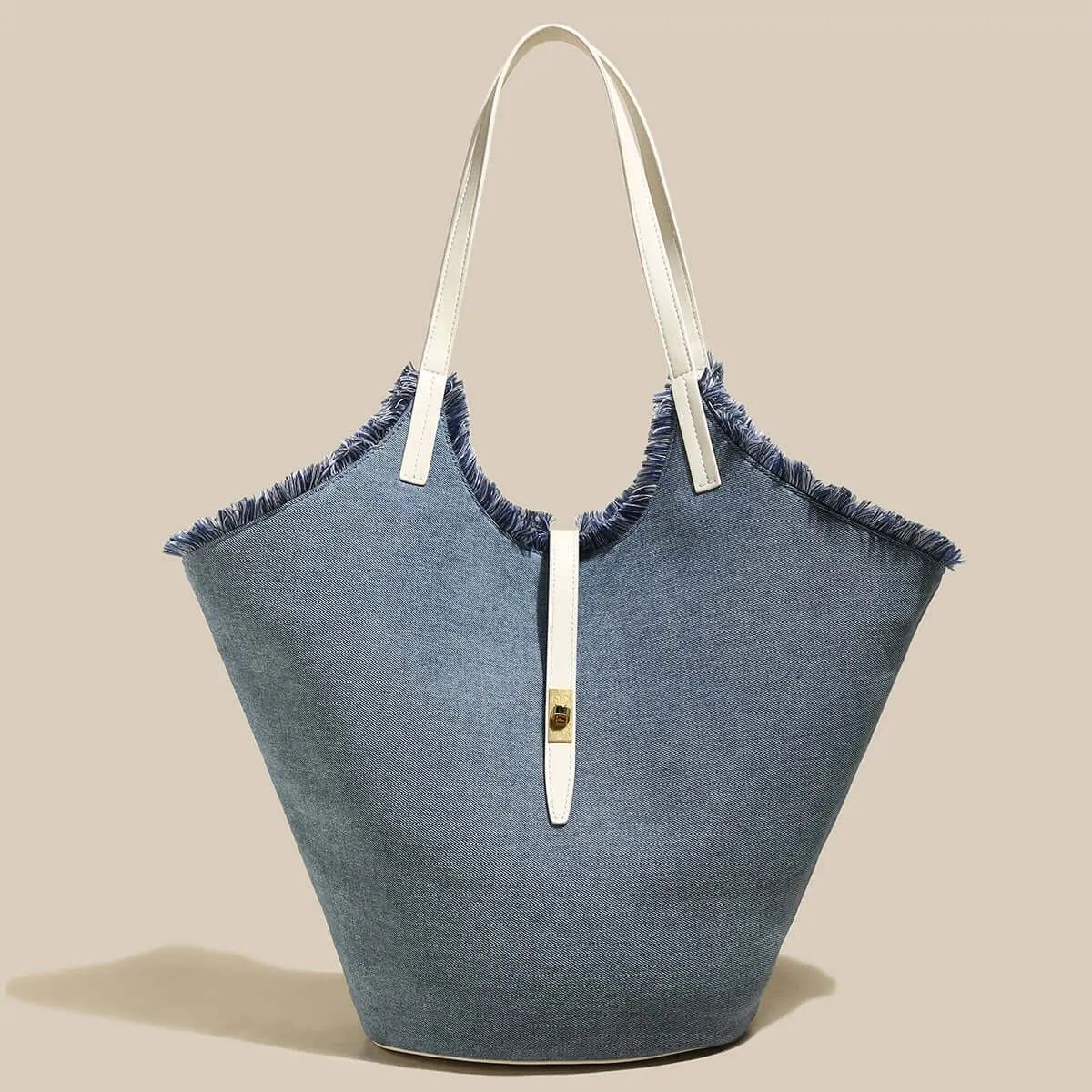 Ocean Blue Fringed Bucket Tote Bag