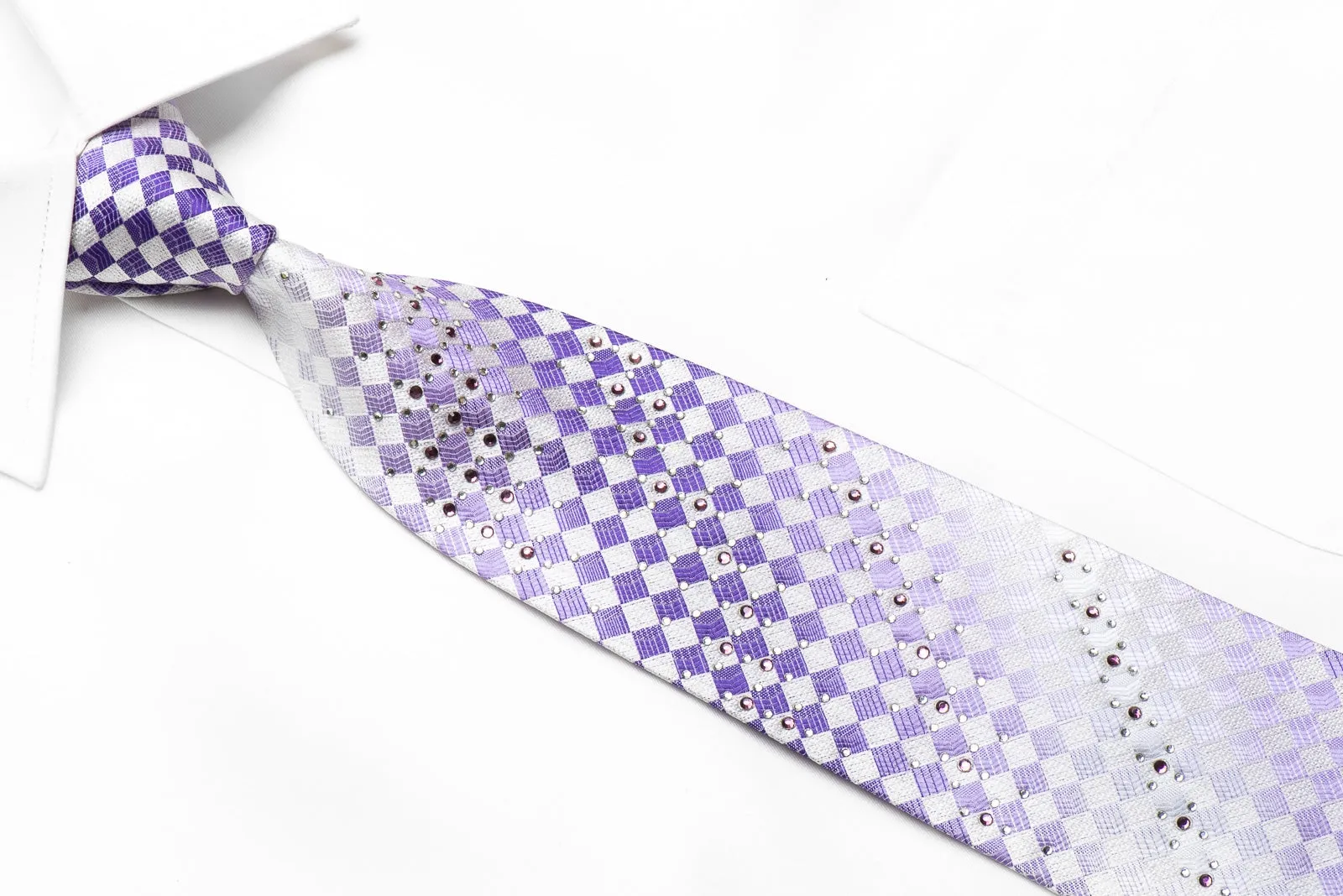 Piccioni Marco Men's Crystal Necktie Mauve White Checkered Sparkling With Rhinestones