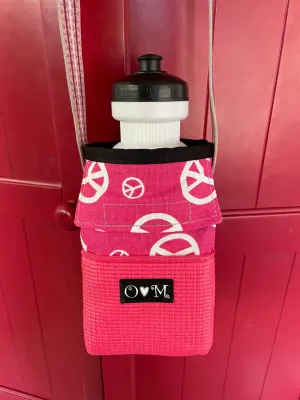 Pink Water Bottle Holder Purse-Peace Sign