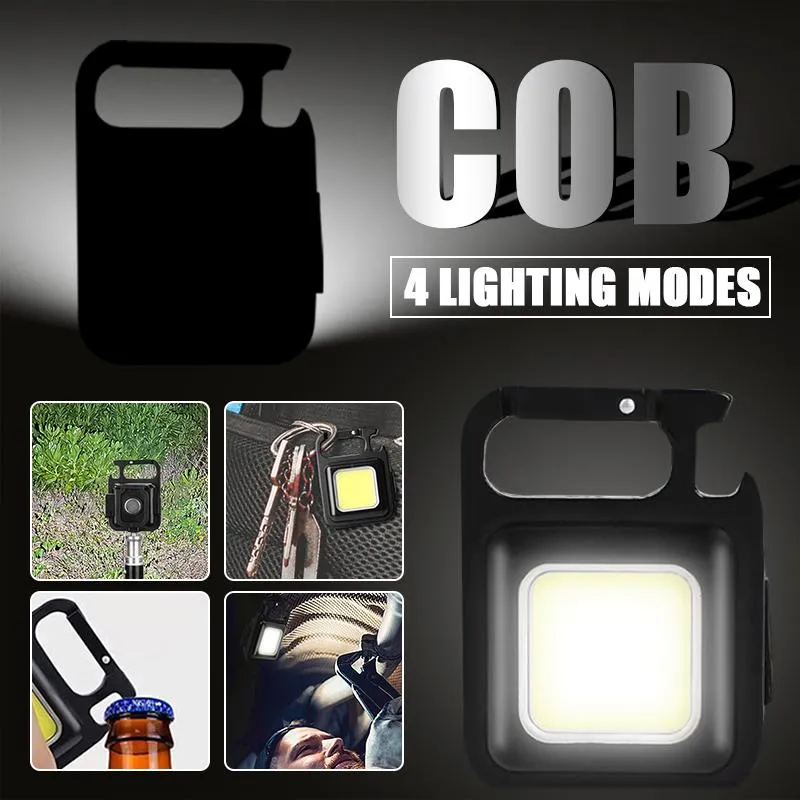 Portable Flashlight Keychain Mini LED Light Glare COB USB Charging Emergency Lamps Work Light Outdoor Camping Light Corkscrew keychain flash light led