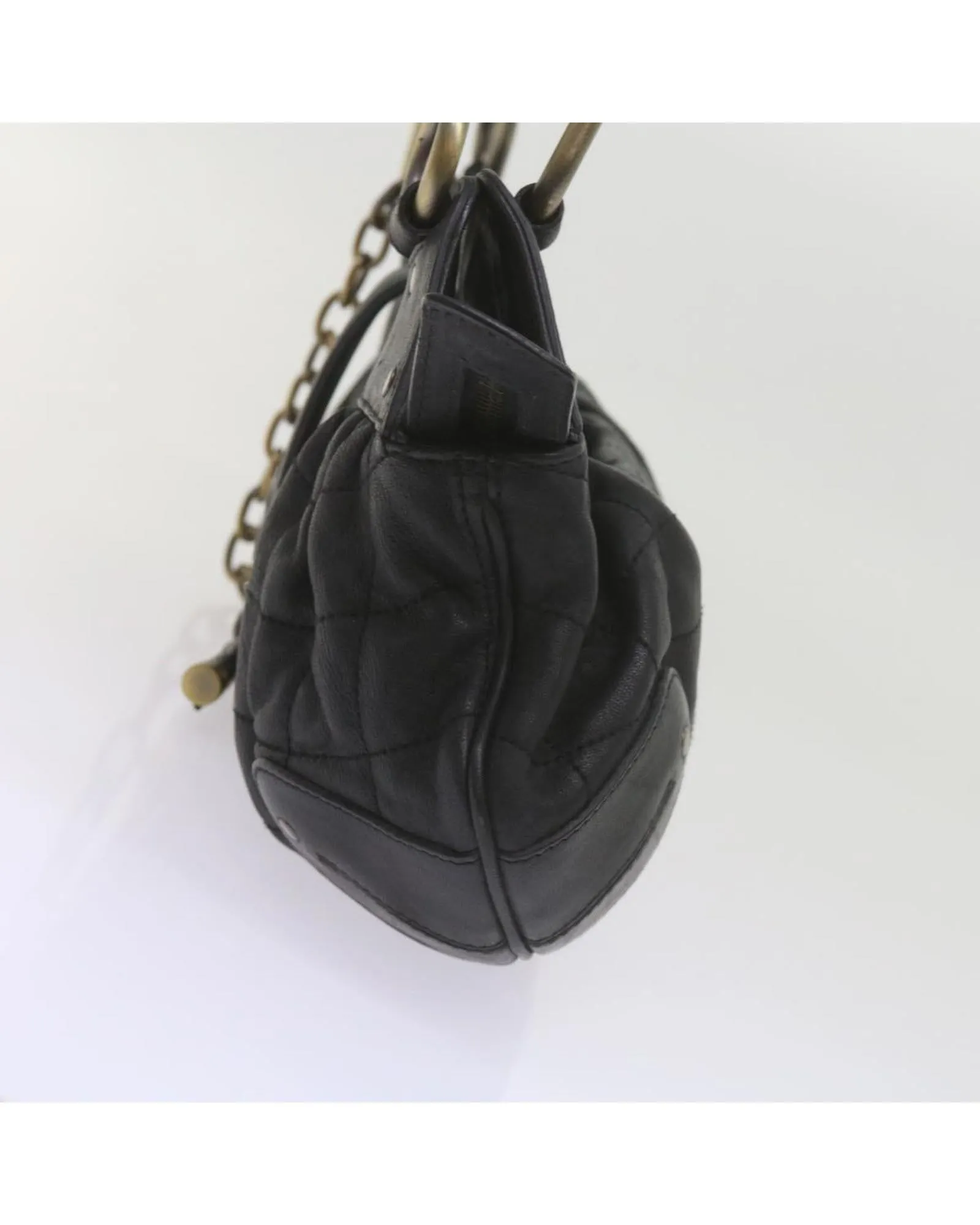 Quilted Leather Shoulder Bag with Dust Bag - Black