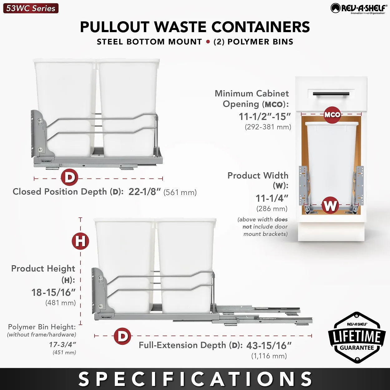 Rev-A-Shelf Double 27 Quart Pull-Out Waste Container Soft-Close 53WC-1527SCDM-213