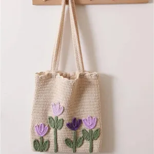 Tulip Flower Yarn Crochet Shoulder Bag Ecofriendly Gift