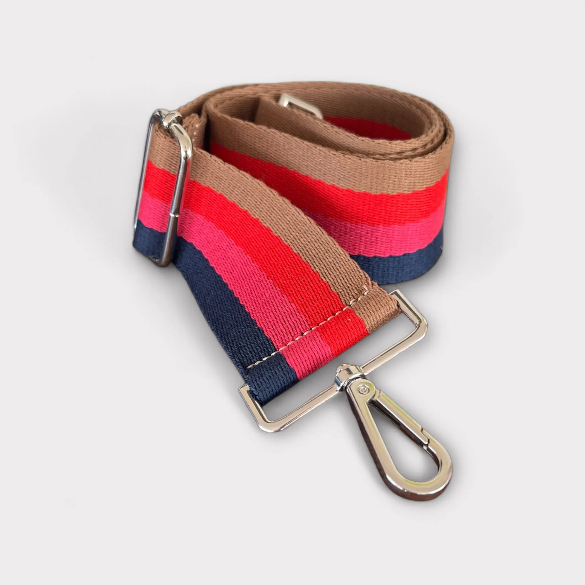 Webbing Shoulder Strap NEW Navy/ Magenta Stripe- Silver Hardware