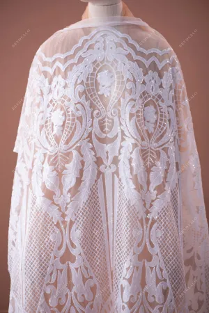 White Unique Patterned Sequined Lace Fabric Online